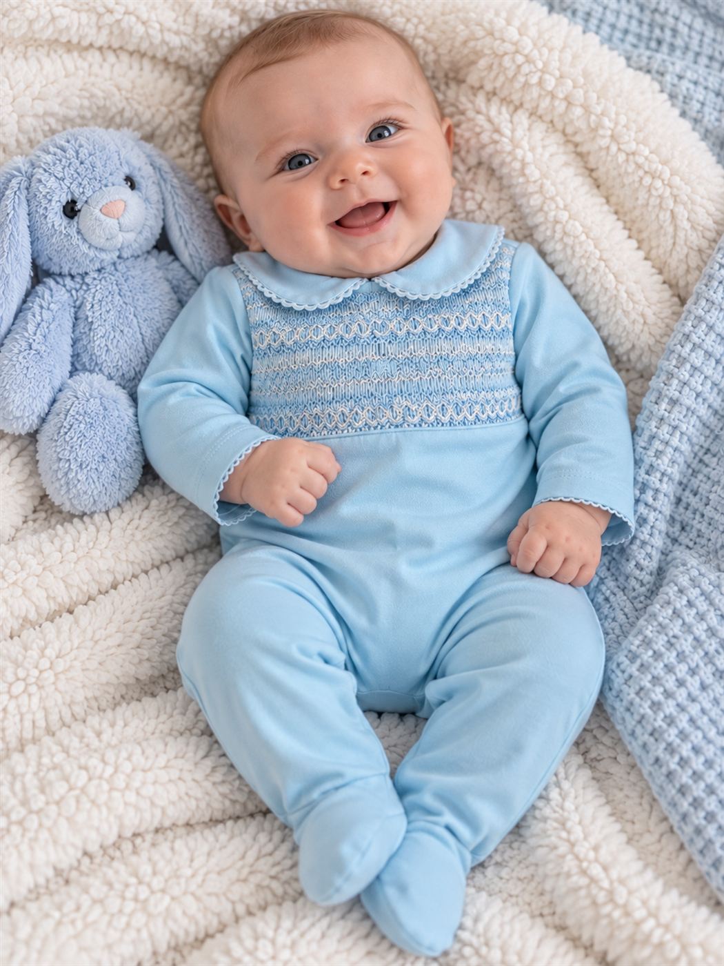 Blue Smocked Babygrow