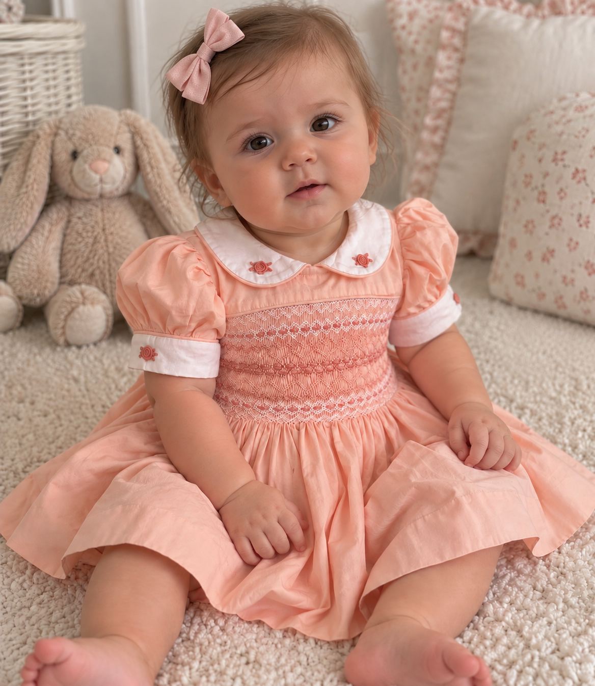 Peach Blossom Smocked Dress Set